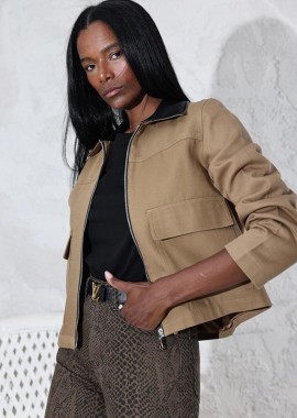 NAIKA γυναικείo τζακετ κοντο με δερματίνη γιακά