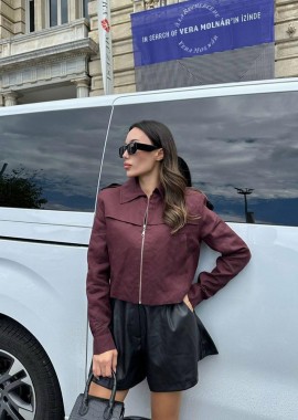 VALKA γυναίκειο crop τζακετ μπορντό