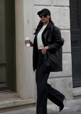 KALLY γυναίκεια δερμάτινη τζακετ με κουμπιά