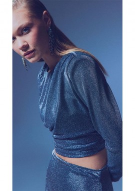 Vicollo γυναίκεια μπλούζα μακρύ μανική με γλιτερ γκρι