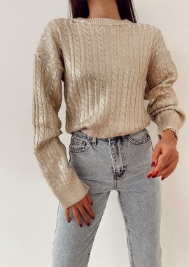 Dalia γυναίκεια πλεκτη εκρου μπλούζα με στρογγυλη λαιμοκοψη