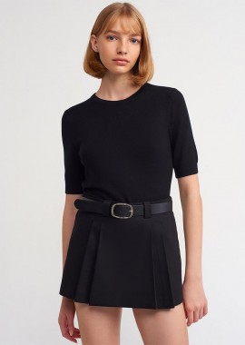 JULIA γυναικεία πλεκτή μπλούζα κοντομανικη με στρόγγυλη λαιμόκοψη μαύρο