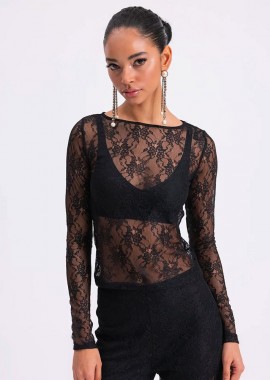 TEDDY γυναικεία μπλούζα δαντέλα μαύρο