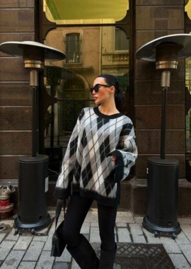 KEISHA γυναικείο πουλόβερ με ρόμβους γκρι