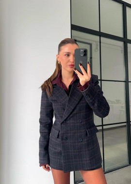 TOUNI γυναικείο σταυρωτό σακάκι καρό