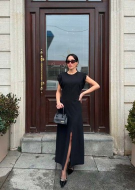 ERMI γυναικείο μιντι φόρεμα με ανοιγμα μπροστα (ΜΑΥΡΟ)