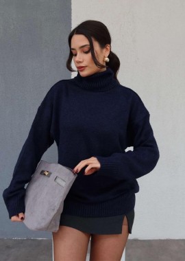 Danny γυναίκεια πλεκτή μπλούζα ζιβάγκο σκούρο μπλέ