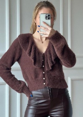 Nare γυναικεία χνουδωτή ζακέτα καφε