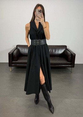 NOVA γυναικείο μακρύ αμάνικο φόρεμα με ζώνη