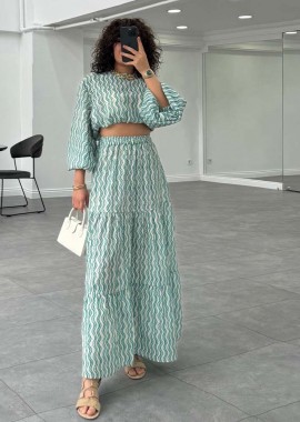 SOU - MIRA ΓΥΝΑΙΚΕΙΑ BOHO ΣΕΤ TOΠΑΚΙ ΦΟΥΣΤΑ (ΤΙΡΚΟΥΑΖ-ΛΕΥΚΟ)