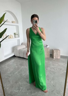 Bien γυναικείο σατέν μακρυ φόρεμα (πρασινο)
