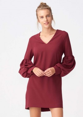 Bordeux γυναικείο φόρεμα με φουσκωτά μανίκια