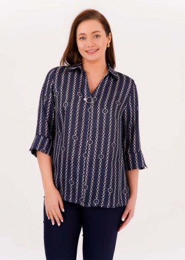 HONEY γυναικεία κοντομάνικη bigsize μπλούζα με αξεσουάρ καρφίτσα