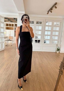 Eliza μιντι γυναικείο φόρεμα μαύρο