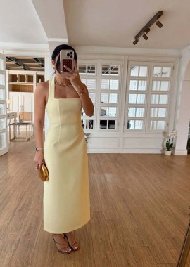 Eliza μιντι γυναικείο φόρεμα κίτρινο