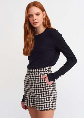 Crysta Γυναικεία πλεκτή μπλούζα με στρόγγυλη λαιμόκοψη και χρυσά διακοσμητικά κουμπιά μαύρο