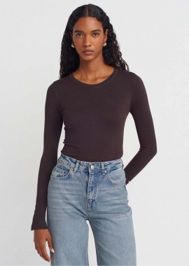 Crysta Γυναικεία πλεκτή μπλούζα με στρόγγυλη λαιμόκοψη και χρυσά διακοσμητικά κουμπιά καφε