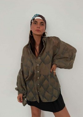 NICKY γυναικείο oversized πουκάμισο τούλι (ΧΑΚΙ)