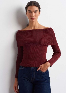 CANDLE γυναικεία πλεκτη μπλουζα με ανοιχτο ωμο μπορντο