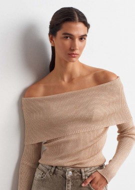 CANDLE γυναικεία πλεκτη μπλουζα με ανοιχτο ωμο μπεζ