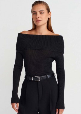 CANDLE γυναικεία πλεκτη μπλουζα με ανοιχτο ωμο μαυρο