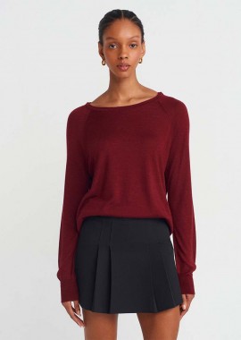 SEMILLI γυναικεία λεπτή πλεκτή μπλούζα με χαμόγελο μπορντο