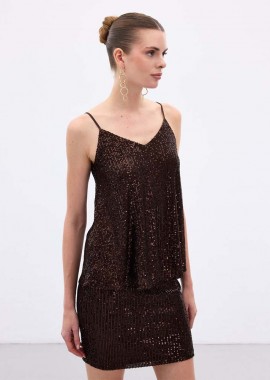 NELLY γυναικεία τιράντα μπλούζα με παγιέτες (ΚΑΦΕ)