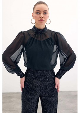 Anue γυναικεία μπλούζα με τούλι και παγιέτα