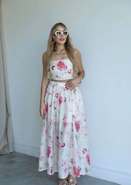 SOU - SINDY γυναικείο σετ φλοραλ τοπ φουστα