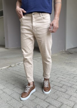 Ανδρικό μπεζ Loose τζιν ελαστικό πεντάτσεπο με φερμουάρ 8615