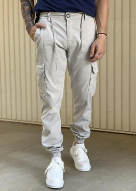 Ανδρικό γκρι υφασμάτινο cargo παντελόνι 223164