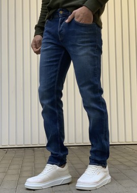 Ανδρικό μπλε τζιν παντελόνι με ξέβαμμα πεντάτσεπο με κουμπιά GB5003