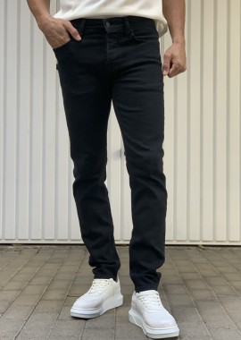 Ανδρικό Μαύρο ελαστικό Τζιν Παντελόνι πεντάτσεπο με κουμπιά HM4994