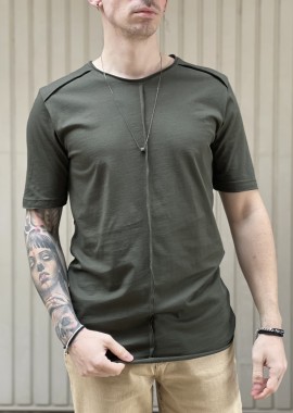 NDC ανδρικό χακί ασύμμετρο T-shirt με ραφή 232917K