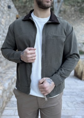 Ανδρικό λαδί βαμβακερό Jacket με γιακά LC18115