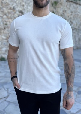 Ανδρική εκρού κοντομάνικη μπλούζα με ανάγλυφο ύφασμα R260334
