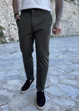 Ανδρικό χακί υφασμάτινο chinos παντελόνι με λάστιχο JR0020X