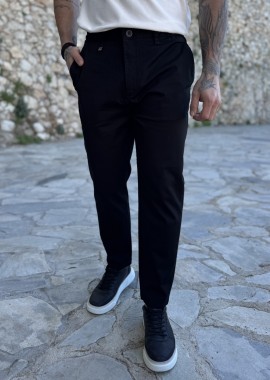 Ανδρικό μαύρο υφασμάτινο chinos παντελόνι με λάστιχο JR0020M