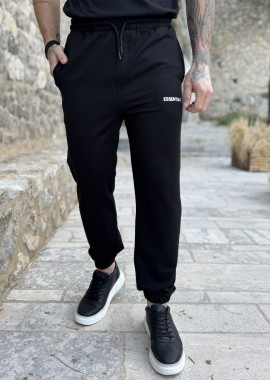 Ανδρική μαύρη φόρμα με λάστιχο και λογότυπο στο πλάι ES302M