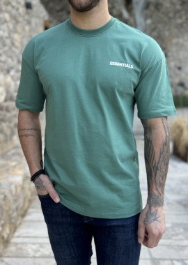 Ανδρική πράσινη oversized κοντομάνικη μπλούζα με λογότυπο στην πλάτη ES008P