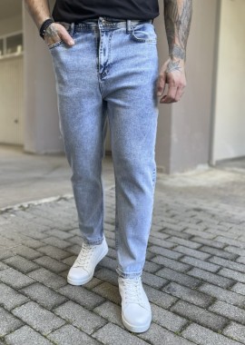 Ανδρικό μπλε χλώριο Loose τζιν ελαστικό πεντάτσεπο με φερμουάρ 8971