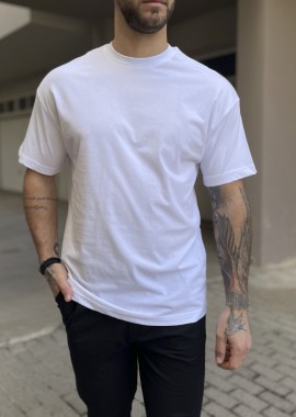 Ανδρική λευκή κοντομάνικη μπλούζα Oversized TST0426W