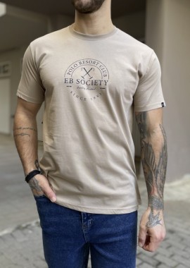 Everbest ανδρικό μπεζ Tshirt με τύπωμα 242802B