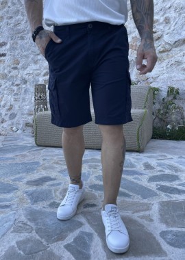 Ανδρική μπλε cargo βερμούδα με Scratch στις τσέπες 242105B