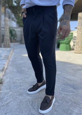 Ανδρικό μπλε υφασμάτινο παντελόνι με πιέτες και φάσα στην μέση FCL00395N