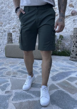 Ανδρική χακί cargo βερμούδα με Scratch στις τσέπες 242105X