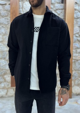 Ανδρικό μαύρο Overshirt με γιακά RMZ328M