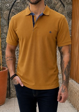 Everbest ανδρική ώχρα πικέ Polo μπλούζα Plus Size 262834O