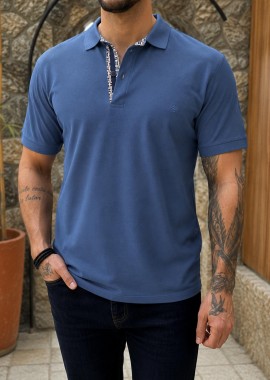 Origin ανδρική μπλε Indigo πικέ Polo μπλούζα Plus Size 262723I