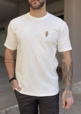 Ανδρικό βαμβακερό λευκό T-shirt με ανάγλυφο ύφασμα και στάμπα στο στήθος TPM1069W